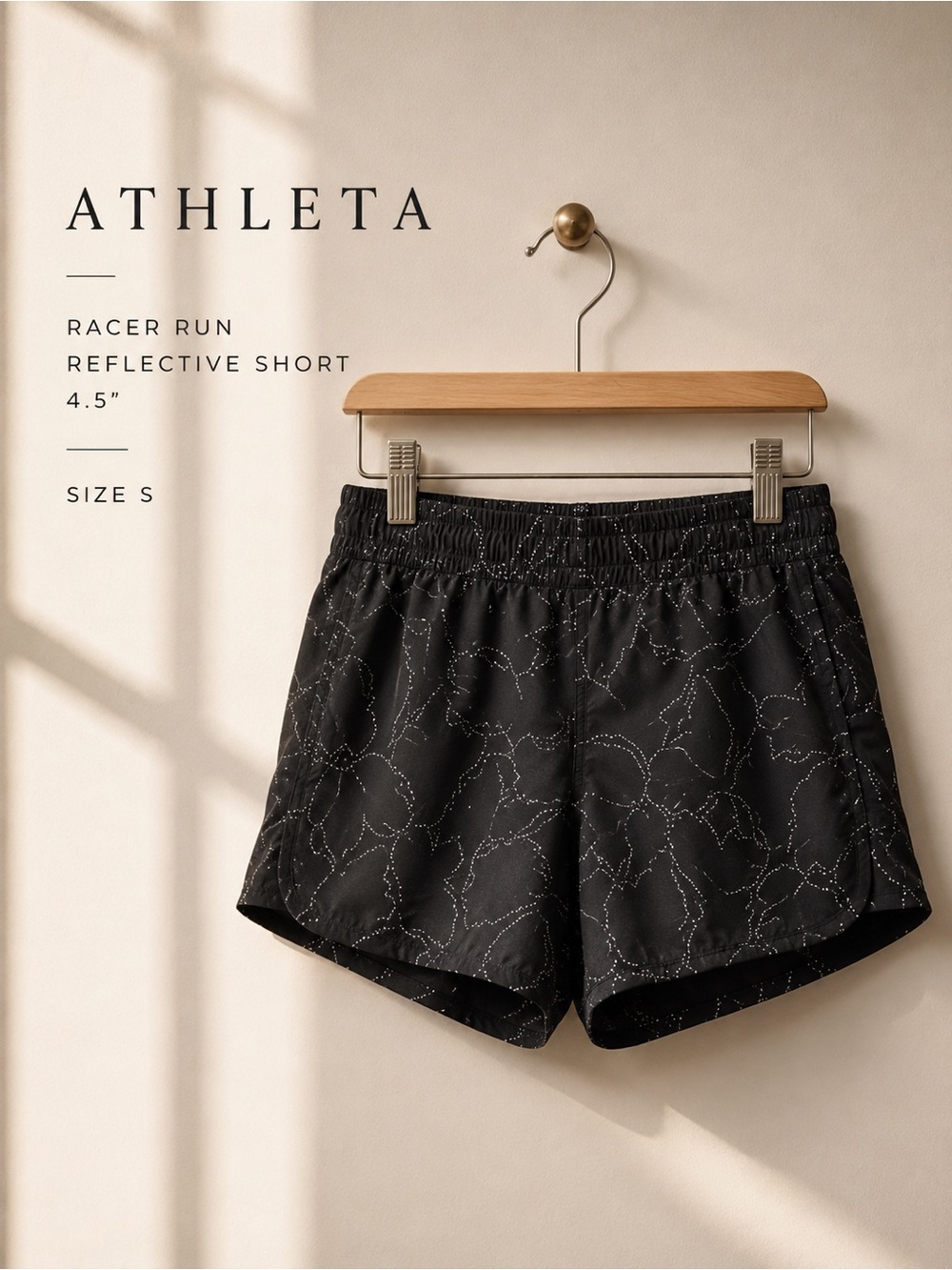 Athleta Racer Run Reflective Shorts 4.5” Black Size S Athletic Running